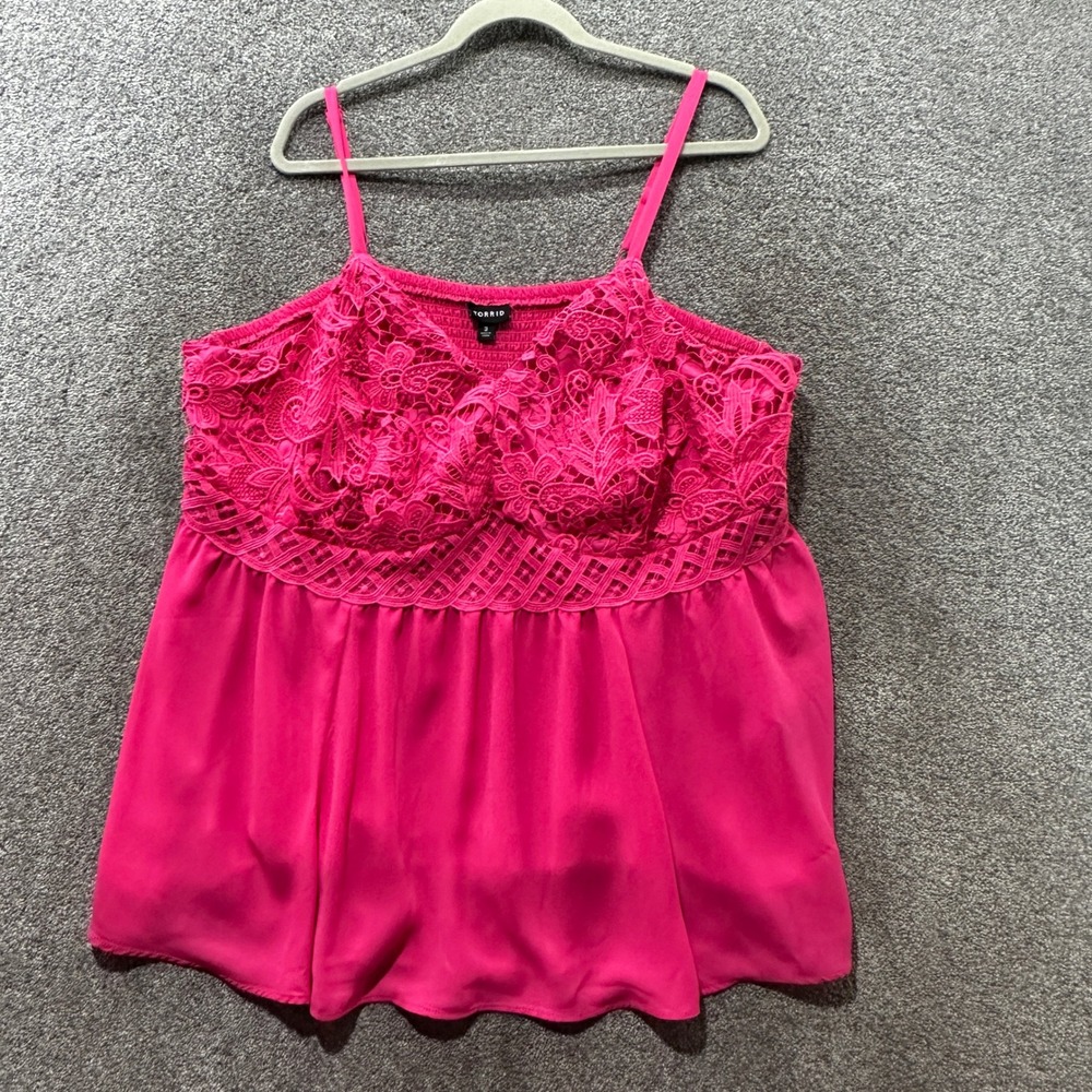 Torrid Georgette Lace Trim Babydoll Cami Tank Top Women 3X 22-24 Pink Flowy